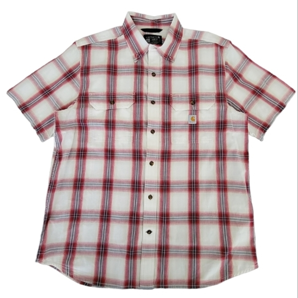 Carhartt Men's Loose‎ Fit Midweight Chambray Short Sleeves Plaid Shirt